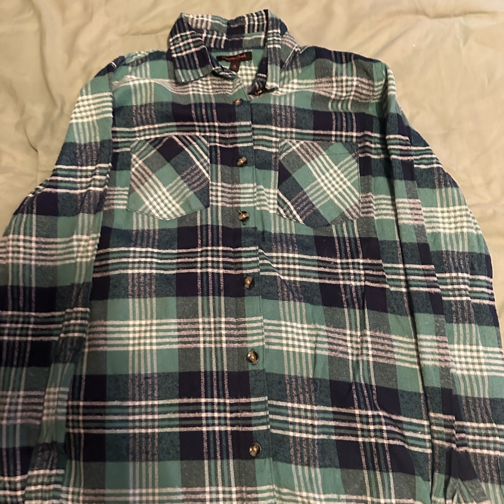 Plaid Button-Up Shirt - Green and Blue